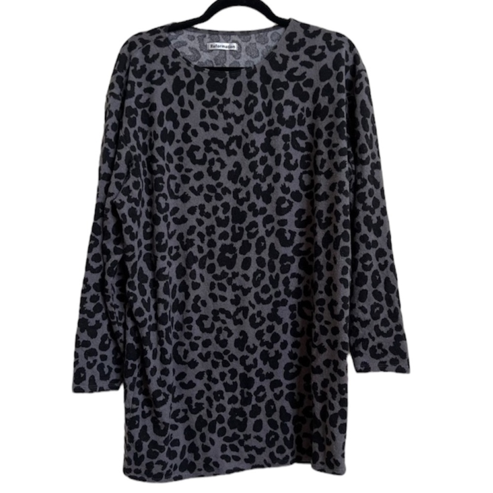 REFORMATION gray leopard sweater tunic mini dress